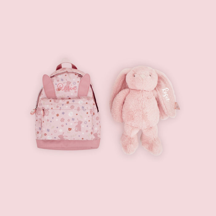 Personalised Pink Bunny Backpack and Toy Set