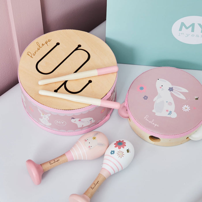 Personalised Pink Bunny Little Musician Gift Set