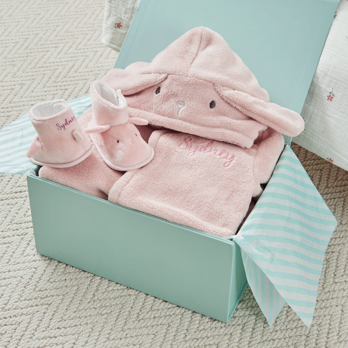 Personalised Pink Bunny Robe and Booties Gift Set