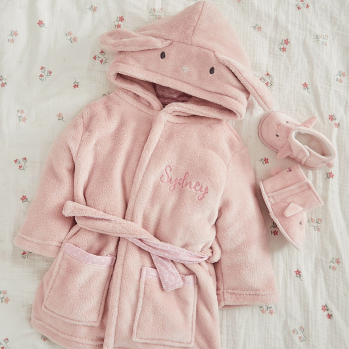 Personalised Pink Bunny Robe and Booties Gift Set