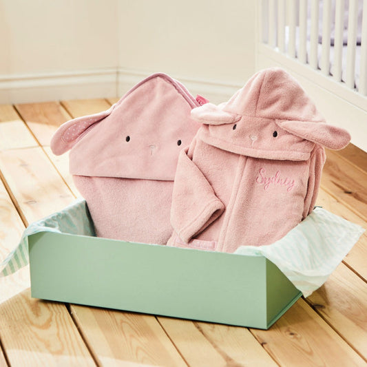 Personalised Pink Bunny Splash & Snuggle Gift Set