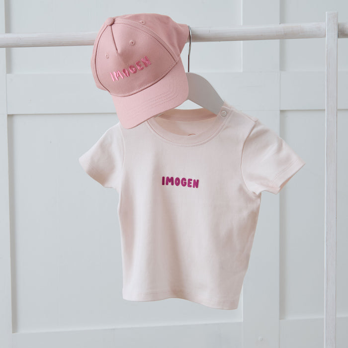 Personalised Pink Cap and T-Shirt Gift Set