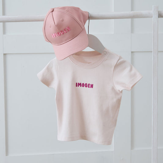 Personalised Pink Cap and T-Shirt Gift Set
