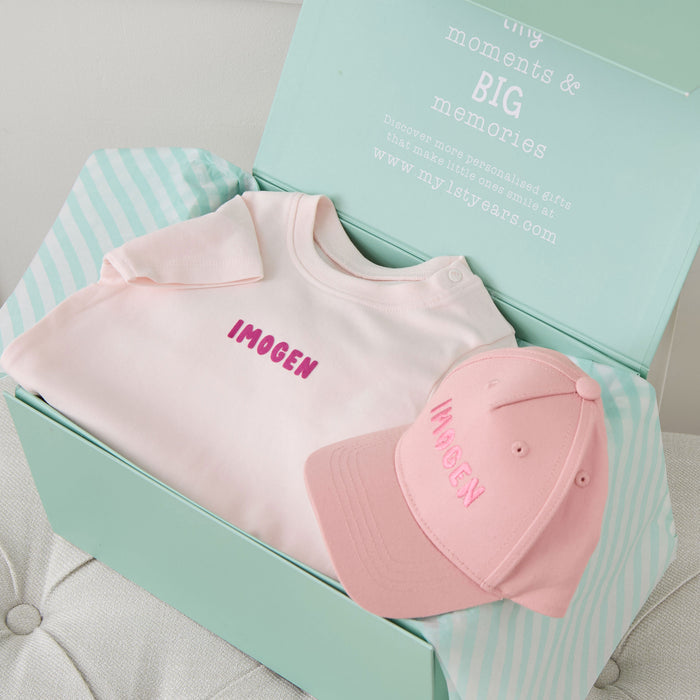 Personalised Pink Cap and T-Shirt Gift Set