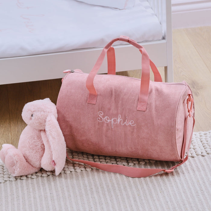Personalised Pink Cord Barrel Bag