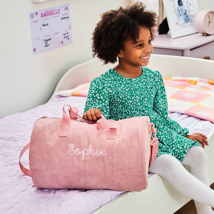 Personalised Pink Cord Barrel Bag