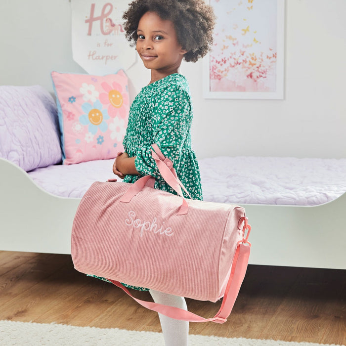 Personalised Pink Cord Barrel Bag
