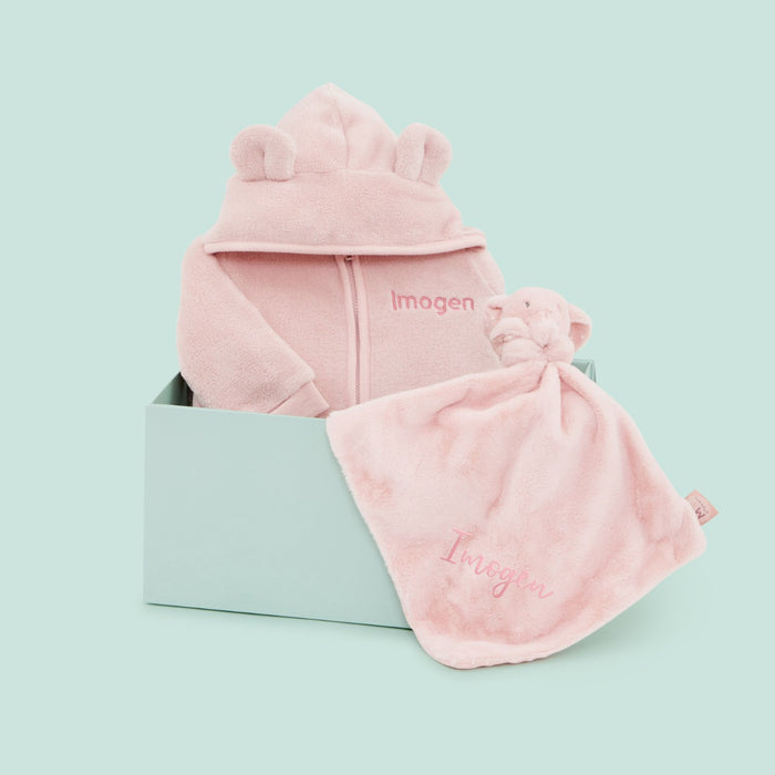 Personalised Pink Fleece Onesie & Comforter Gift Set