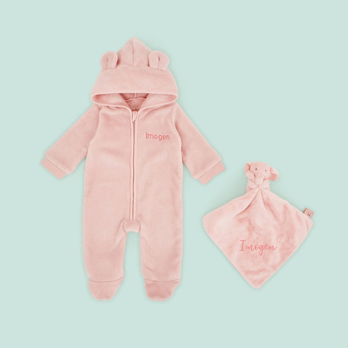 Personalised Pink Fleece Onesie & Comforter Gift Set