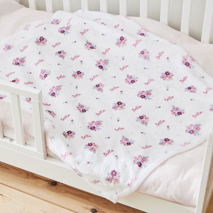 Personalised Pink Floral Fleece Blanket
