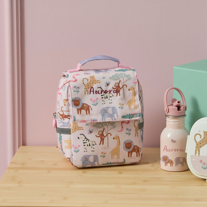 Personalised Pink Floral Safari Grab Handle Lunchbag