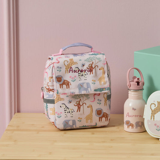 Personalised Pink Floral Safari Grab Handle Lunchbag
