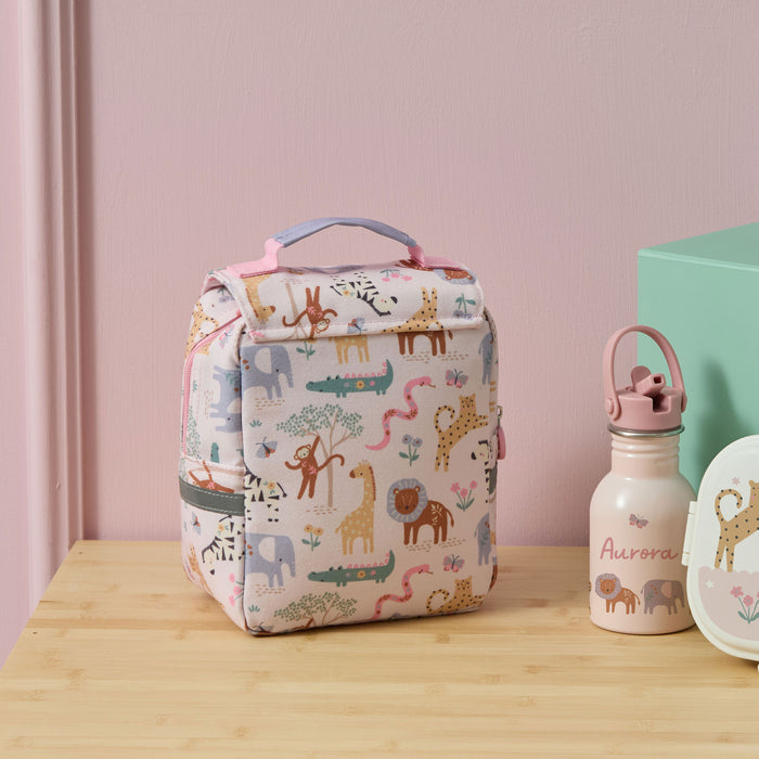 Personalised Pink Floral Safari Grab Handle Lunchbag