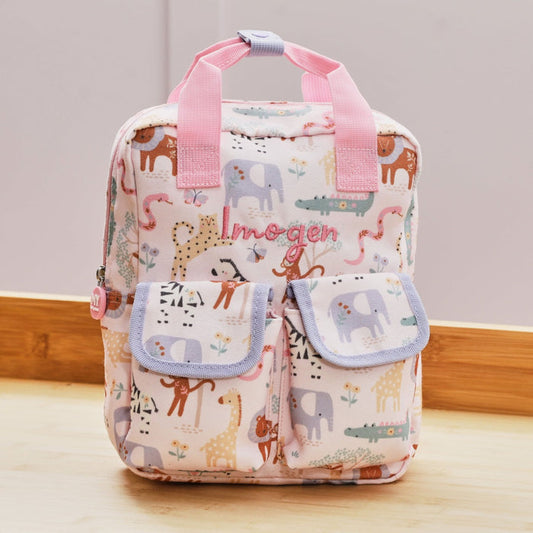 Personalised Pink Floral Safari Grab Handle Mini Backpack