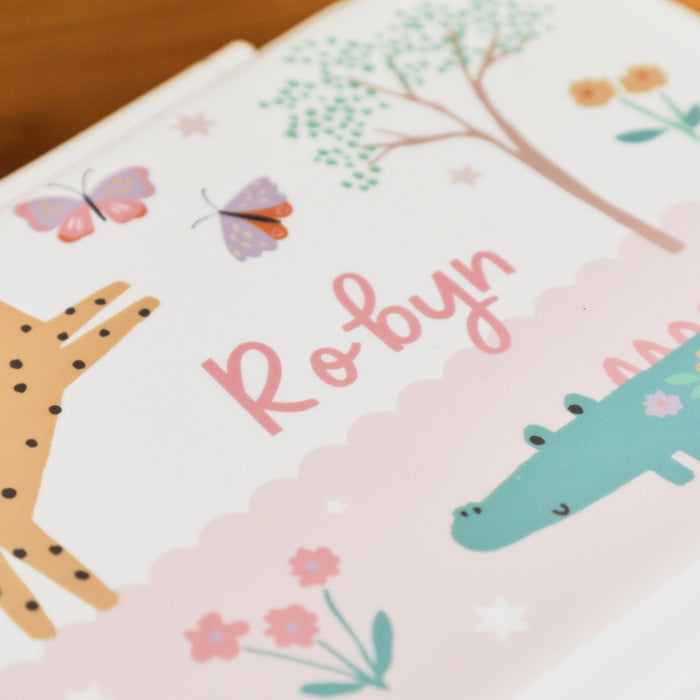 Personalised Pink Floral Safari Lunch Box
