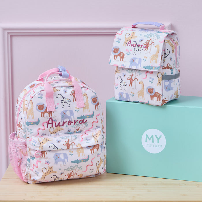 Personalised Pink Floral Safari Lunchbag & Backpack