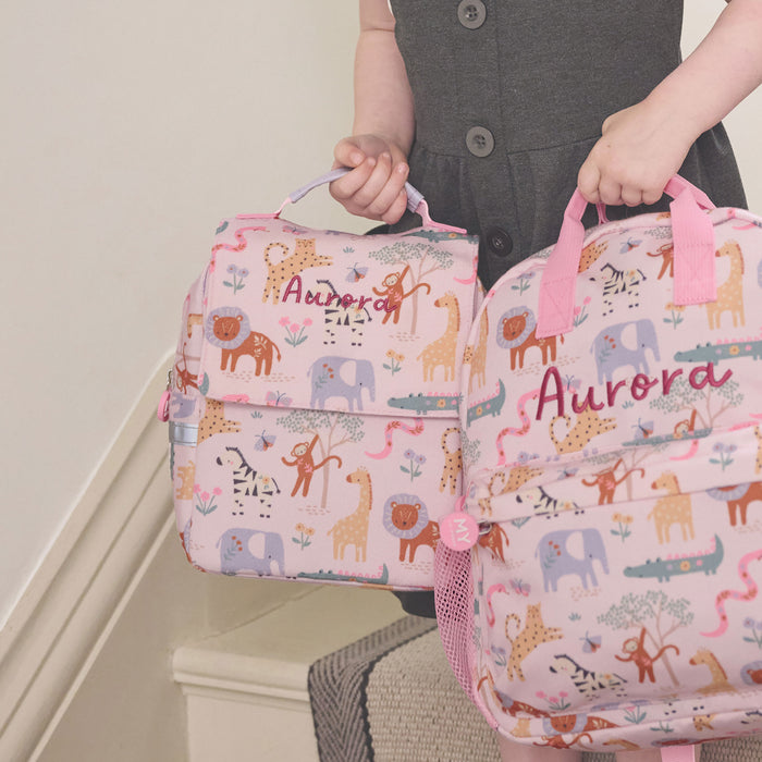 Personalised Pink Floral Safari Lunchbag & Backpack