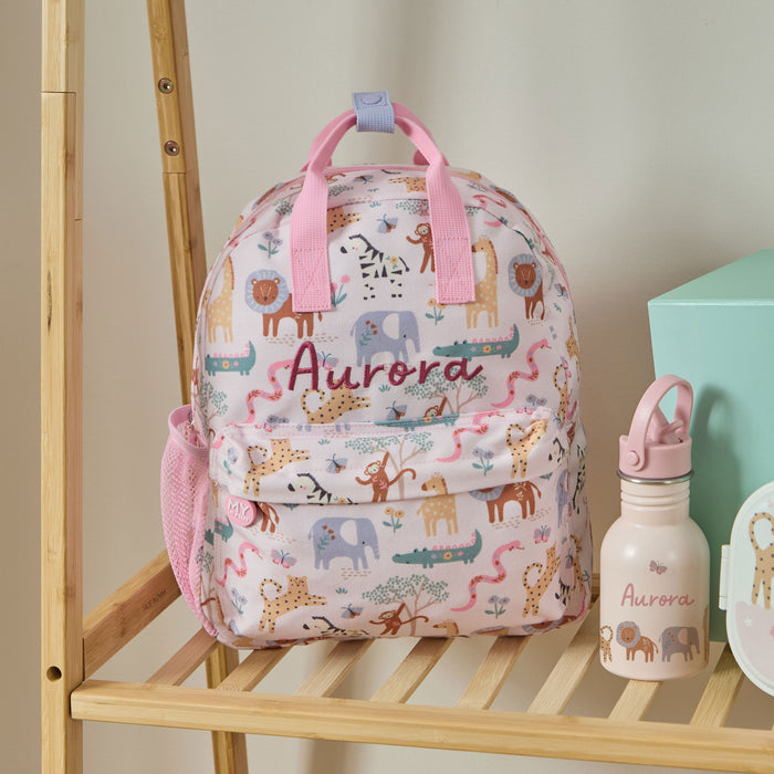 Personalised Pink Floral Safari Medium Backpack