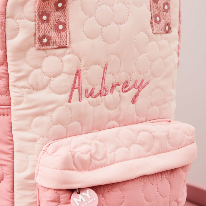 Personalised Pink Flower Quilted Medium Backpack