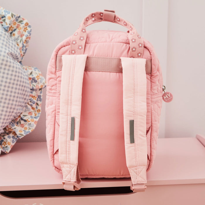 Personalised Pink Flower Quilted Medium Backpack