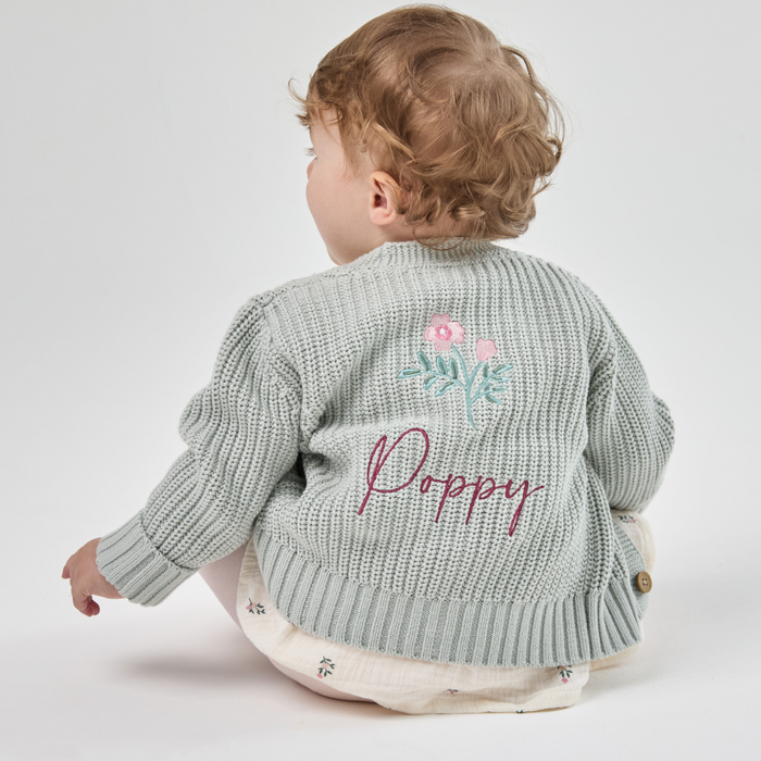 Personalised Pink Flower Sage Cardigan