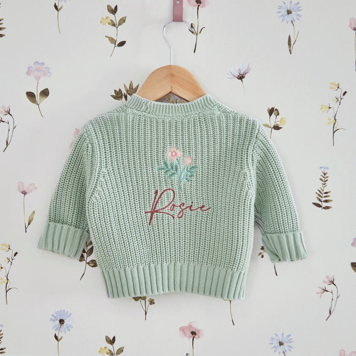Personalised Pink Flower Sage Cardigan