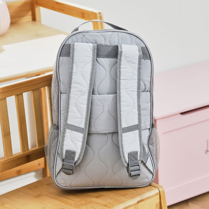 Personalised Pink Font Large Grey Quilted Backpack