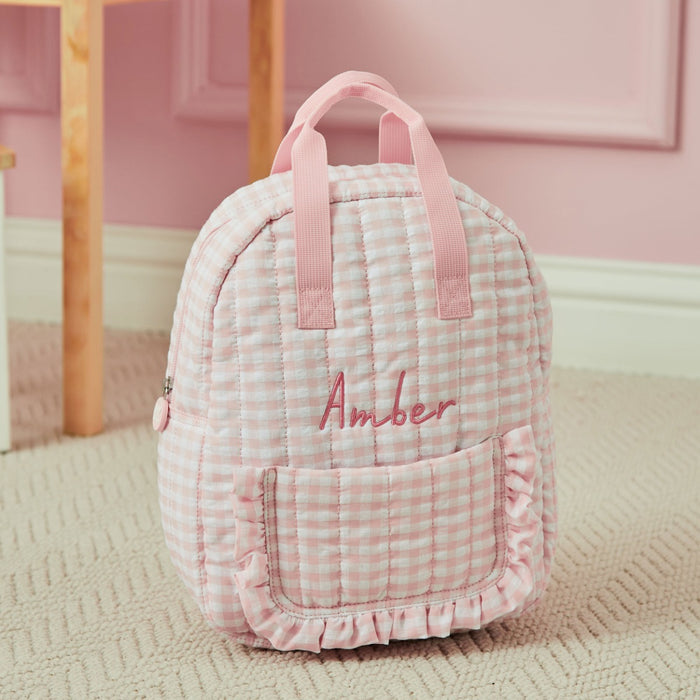 Personalised Pink Gingham Kids Backpack