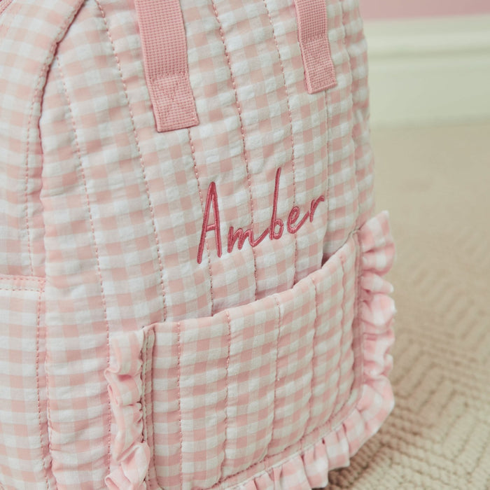 Personalised Pink Gingham Kids Backpack