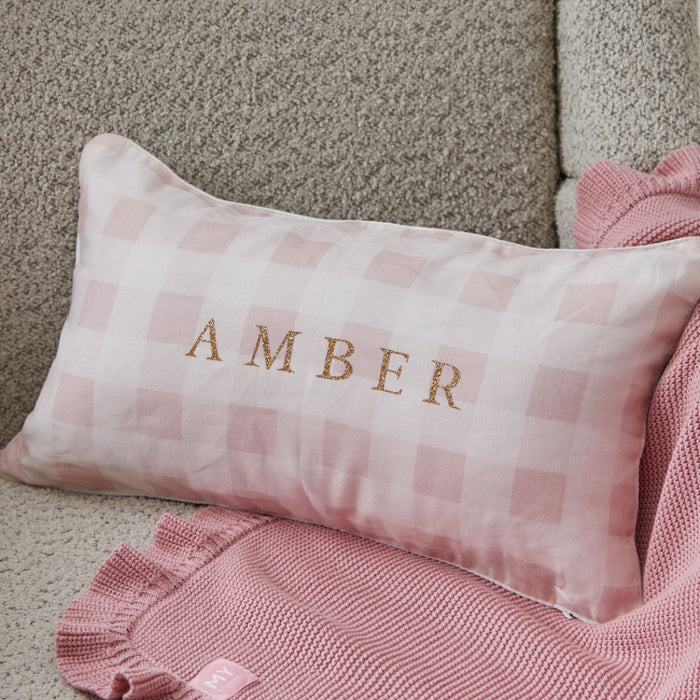 Personalised Pink Gingham Linen Cushion