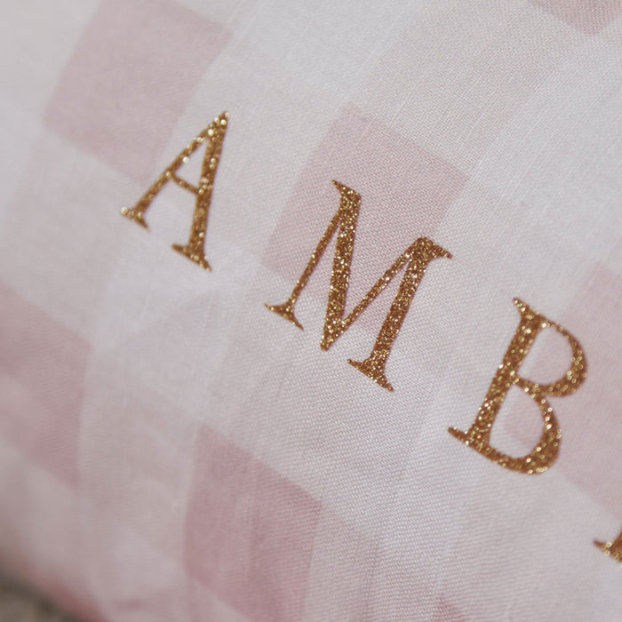 Personalised Pink Gingham Linen Cushion