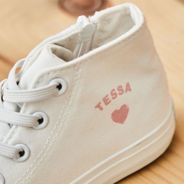 Personalised Pink Heart Ivory Toddler High Top Trainers