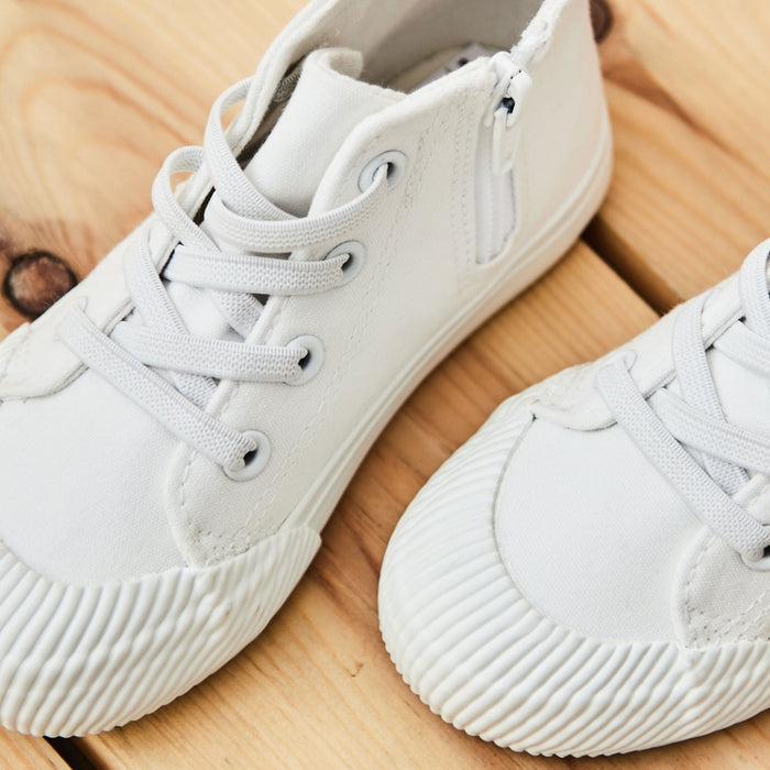 Personalised Pink Heart Ivory Toddler High Top Trainers