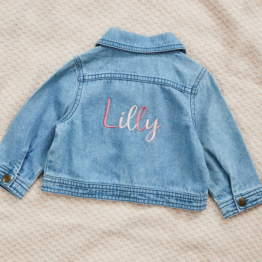 Personalised Pink Name Blue Denim Jacket