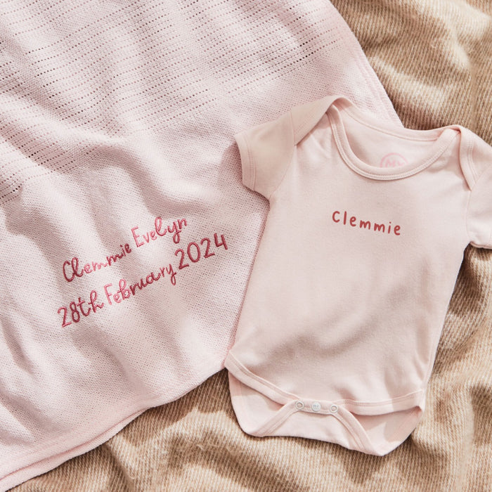 Personalised Pink New Baby Blanket Gift Set