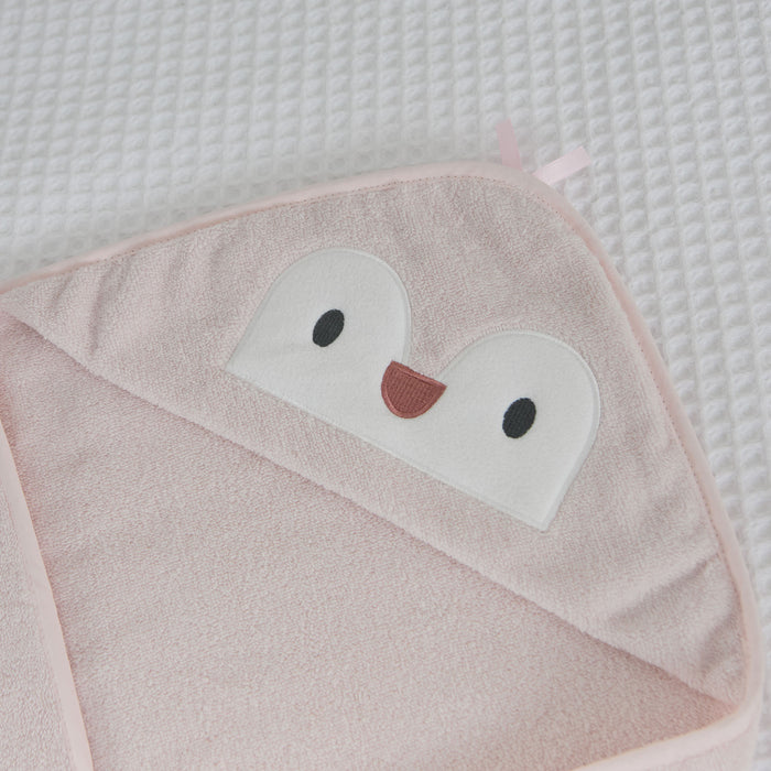 Personalised Pink Penguin Curved Hooded Towel