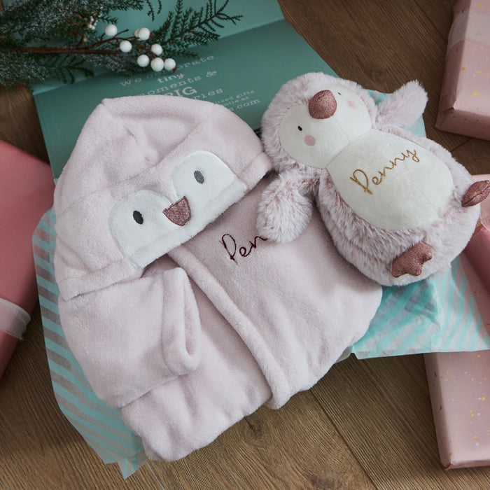 Personalised Pink Penguin Snuggle & Cuddle Gift Set