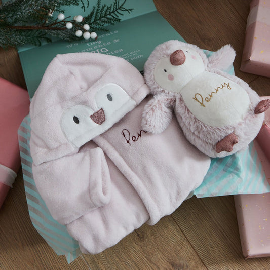 Personalised Pink Penguin Snuggle & Cuddle Gift Set