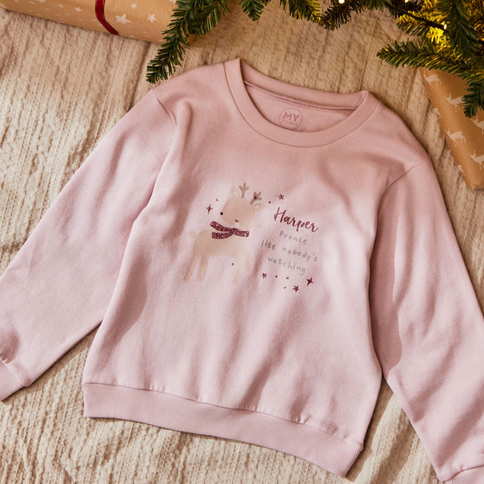 Personalised Pink Reindeer Christmas Sweatshirt
