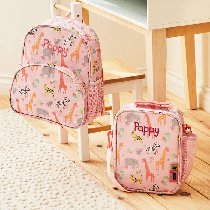 Personalised Pink Safari Backpack & Lunch Bag Set