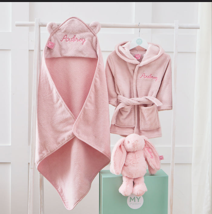 Personalised Pink Splash, Snuggle & Cuddle Gift Set