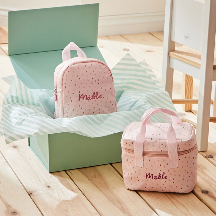 Personalised Pink Spot Backpack & Snack Bag Set