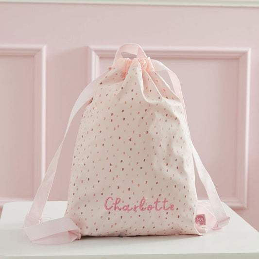 Personalised Pink Spot Drawstring Bag