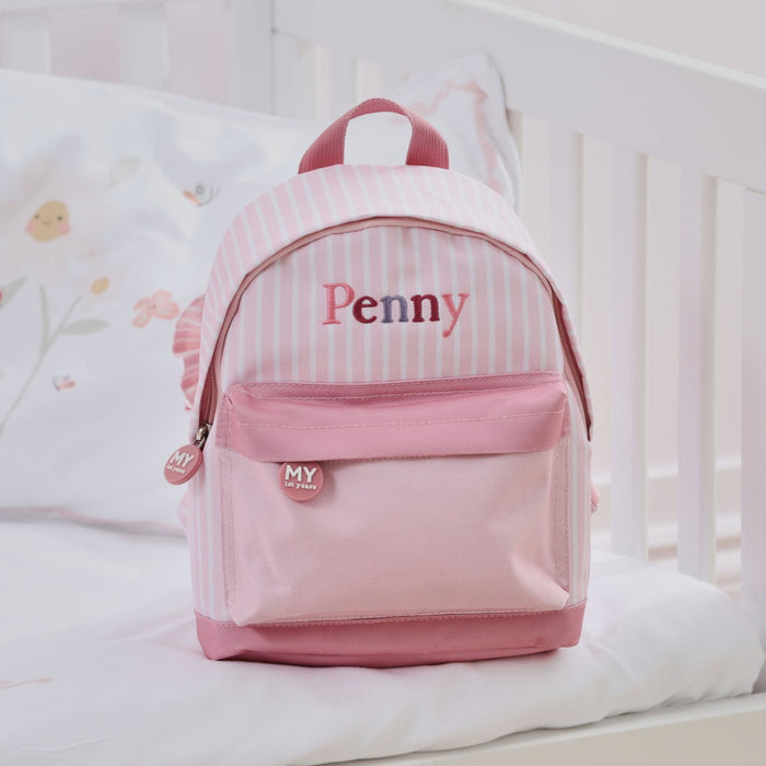 Personalised Pink Stripe Frill Mini Backpack