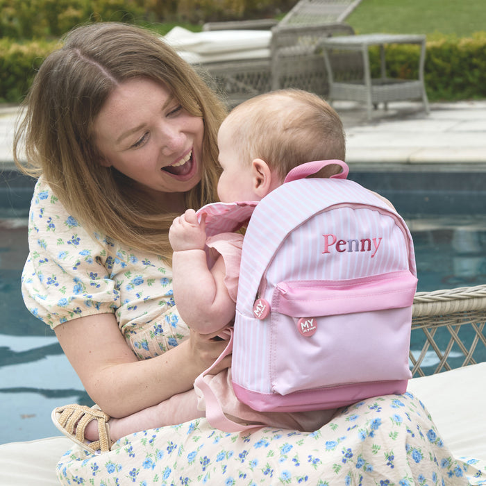 Personalised Pink Stripe Frill Mini Backpack