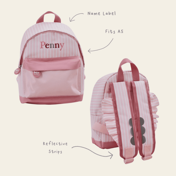 Personalised Pink Stripe Frill Mini Backpack