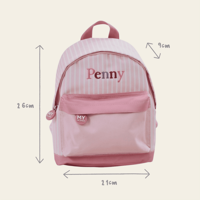 Personalised Pink Stripe Frill Mini Backpack