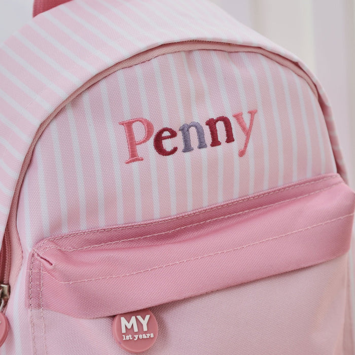 Personalised Pink Stripe Frill Mini Backpack
