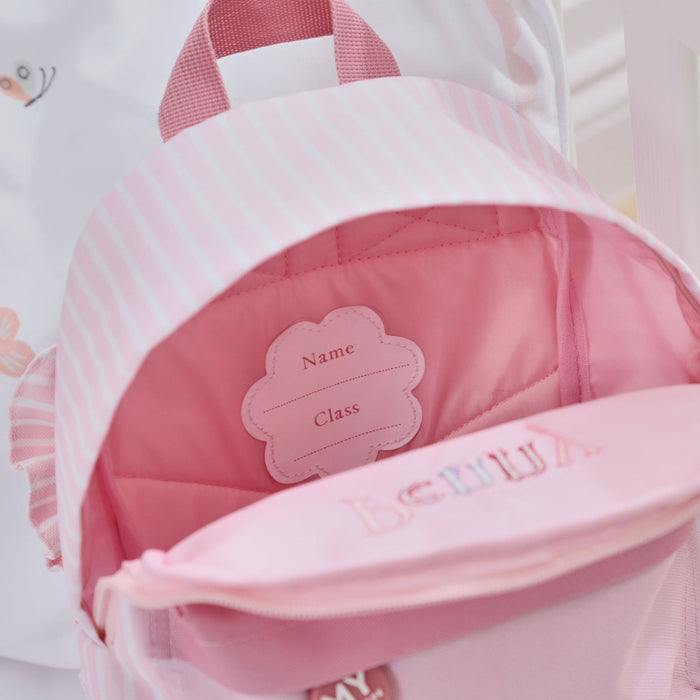 Personalised Pink Stripe Frill Mini Backpack