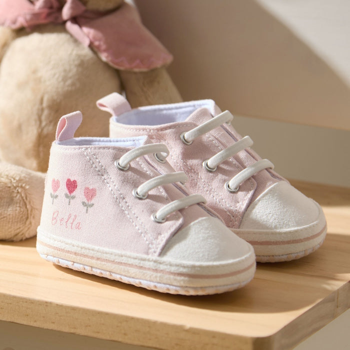Personalised Pink Tulips Baby High Top Shoes